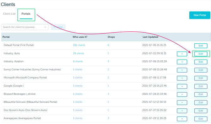 Editing an existing portal