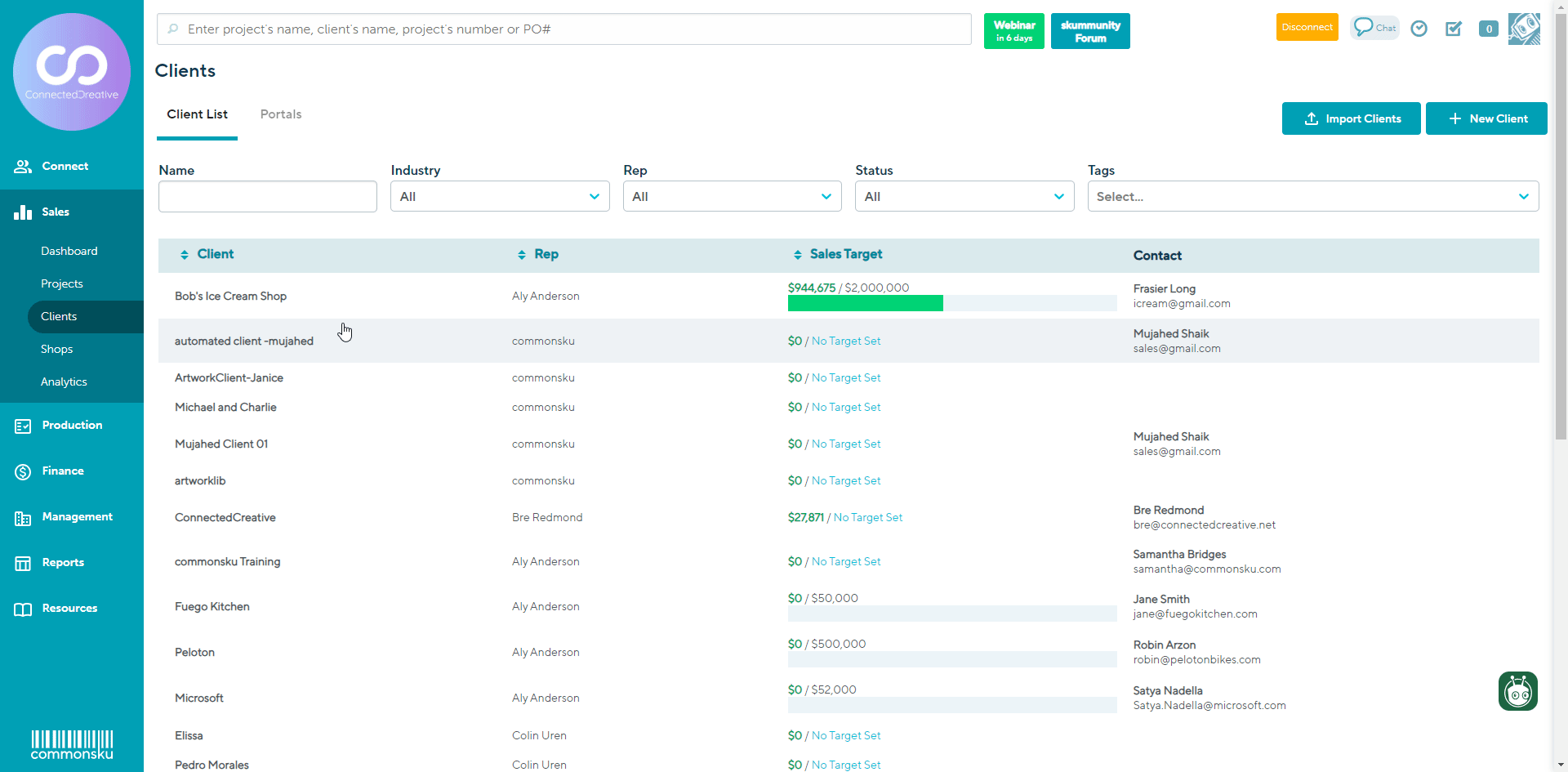 Open a clients page through client tab