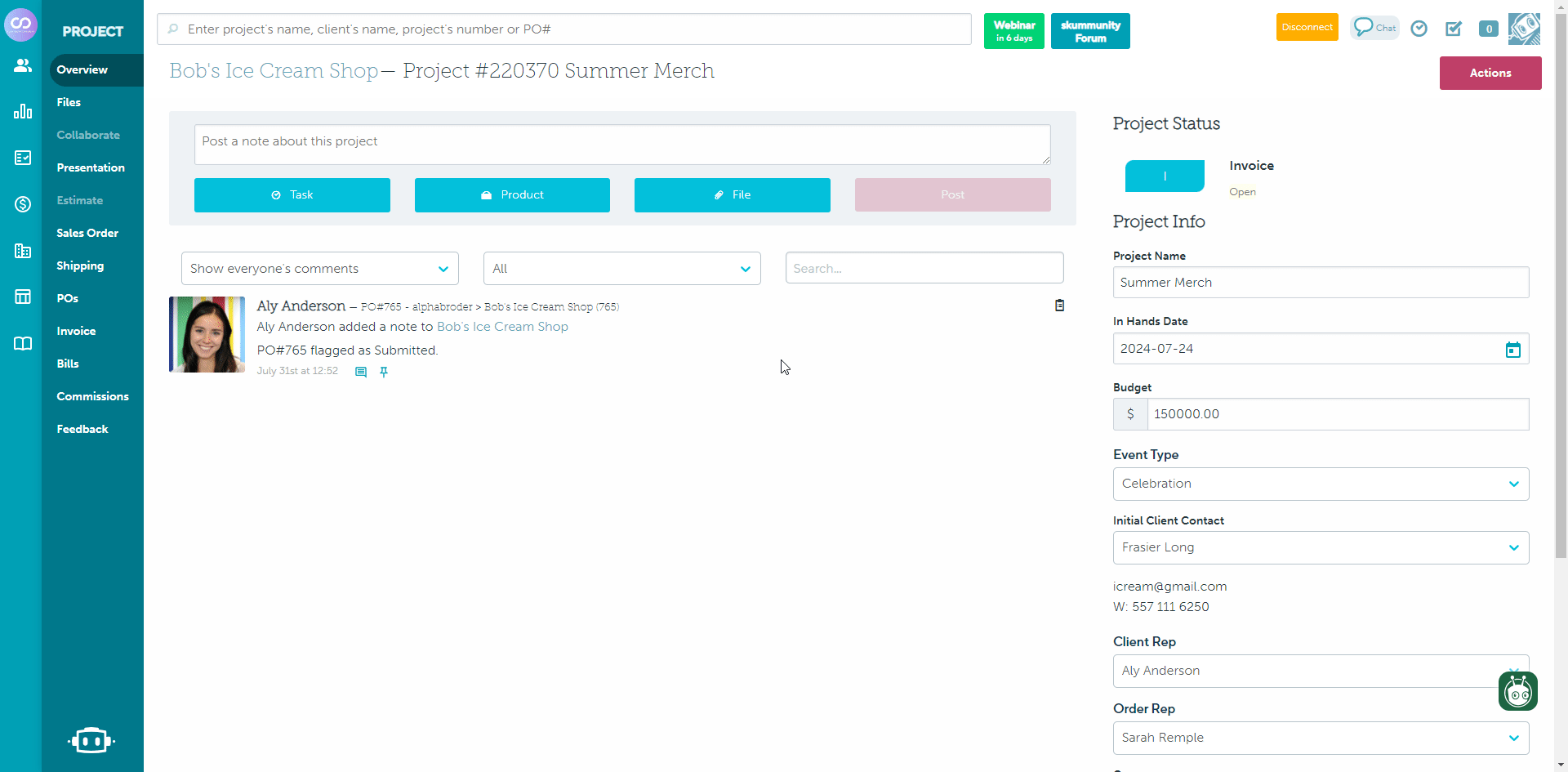 Open a clients page through project
