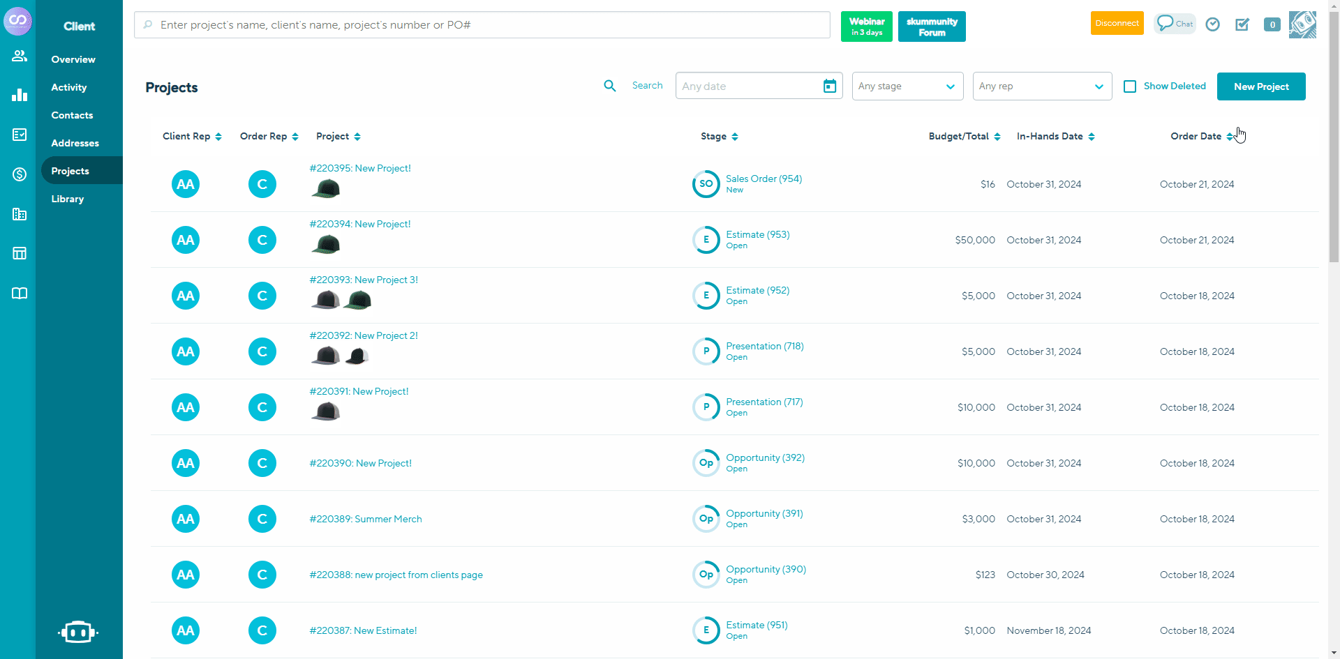 To create a new Project from the projects tab