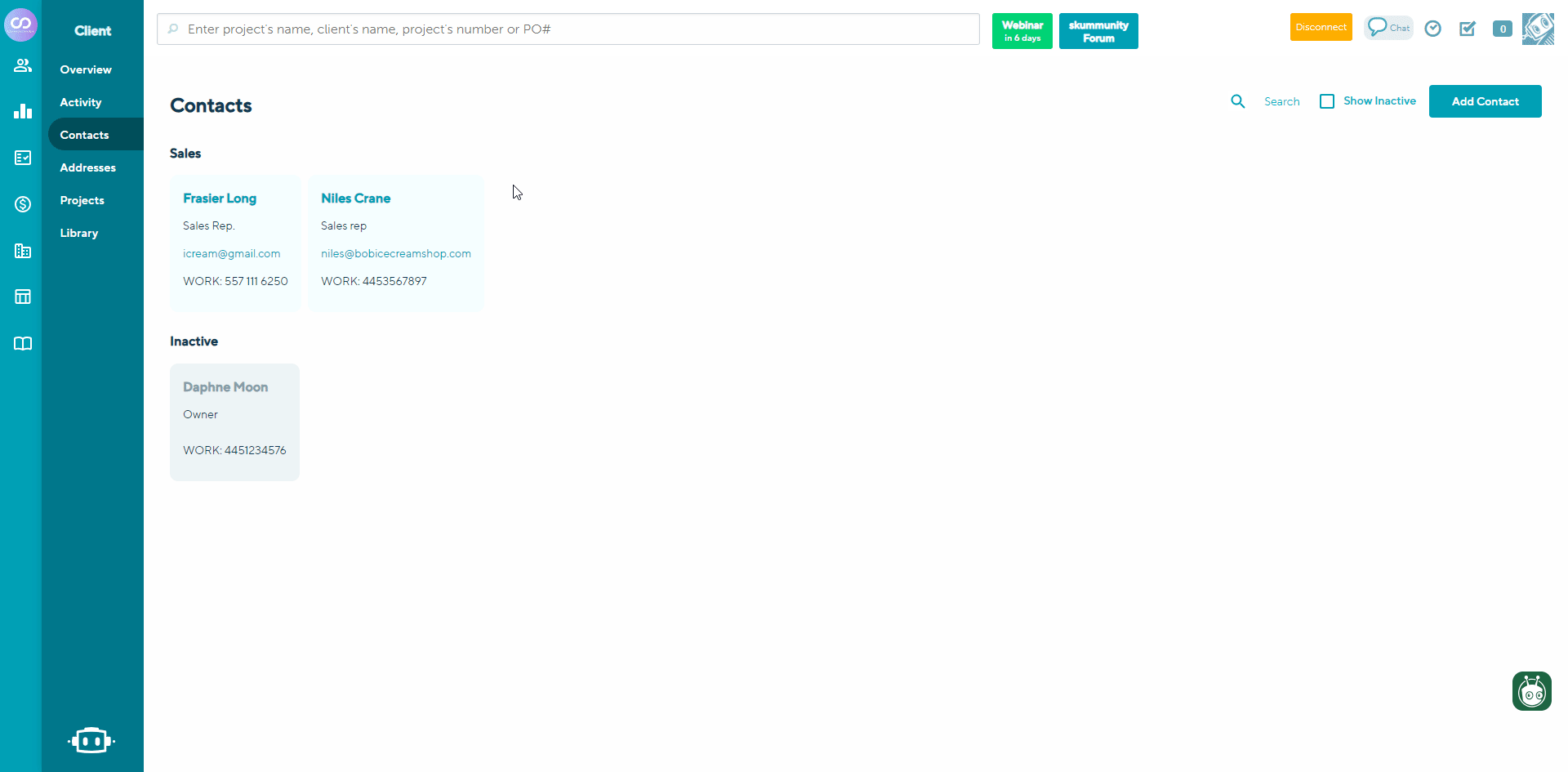 To edit the details of an existing contact from the Contact tab