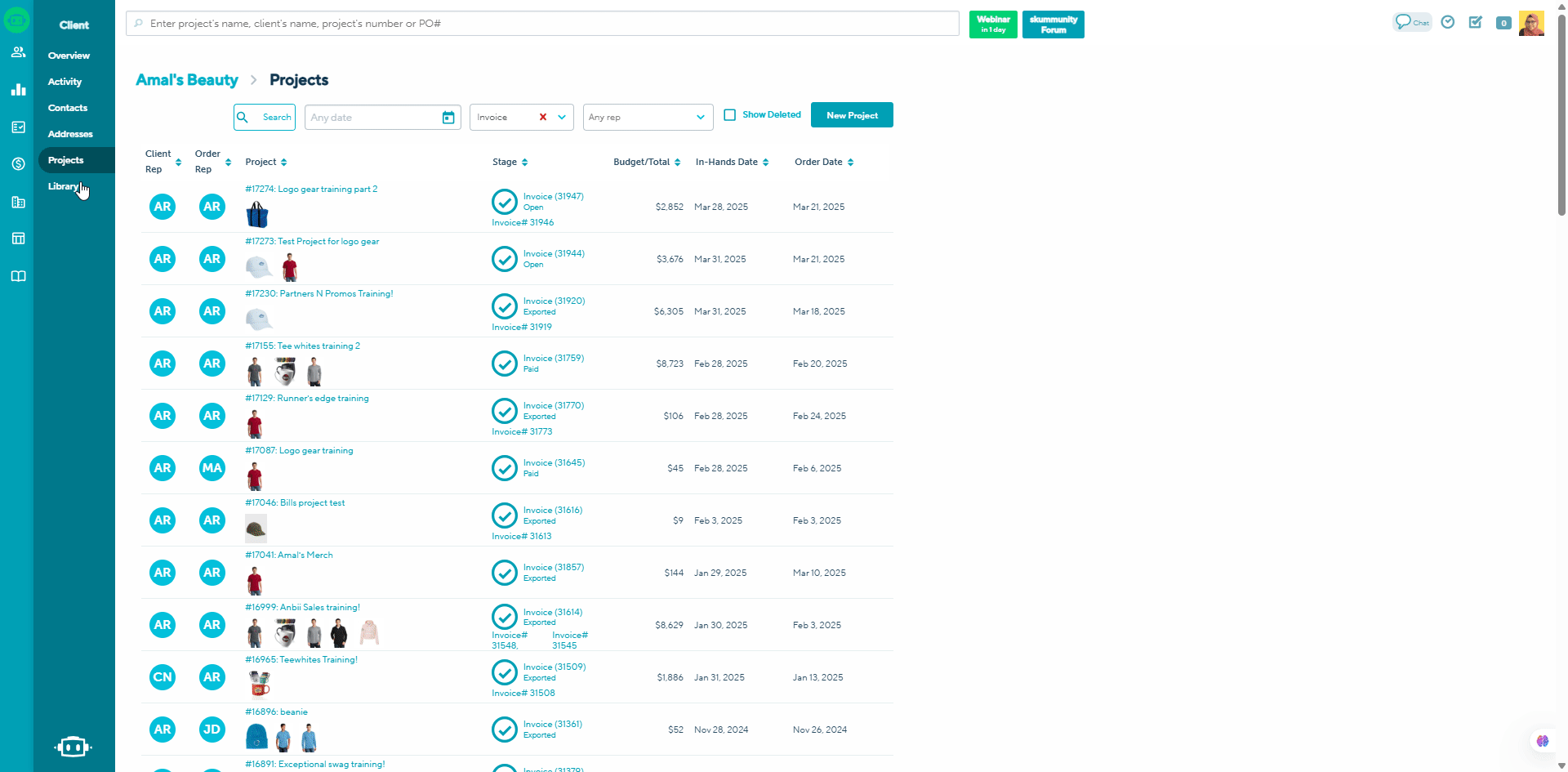 To restore a deleted form from the projects tab