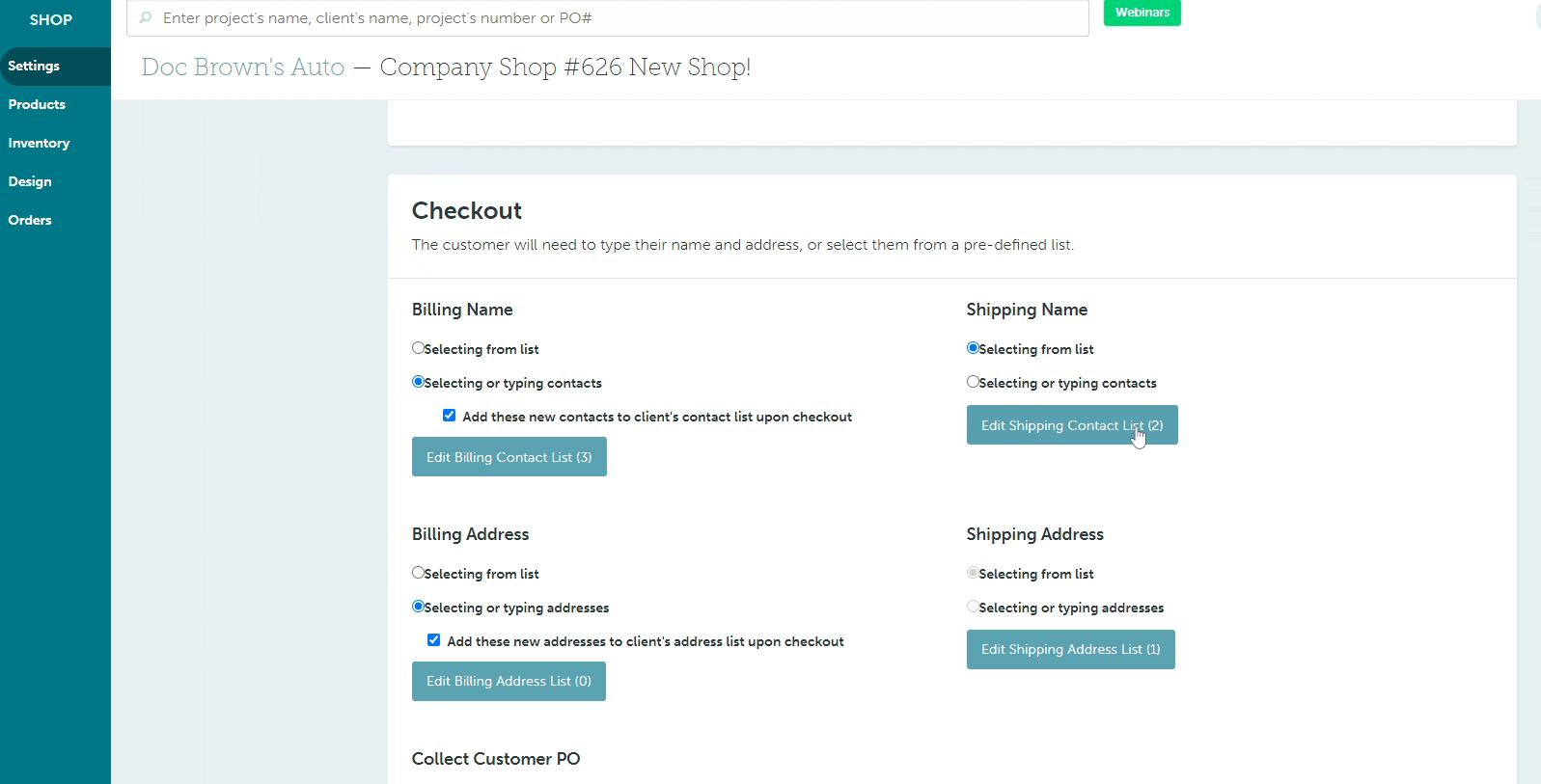 SelectingTypingShippingContactsCompanyShop