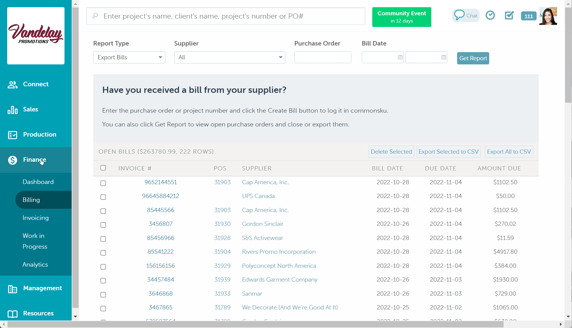 03_Export supplier bills