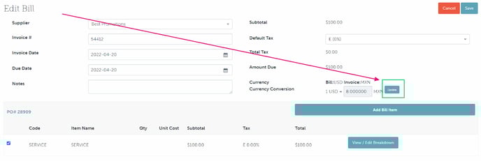 10_How to adjust a supplier bills Currency Conversion rate
