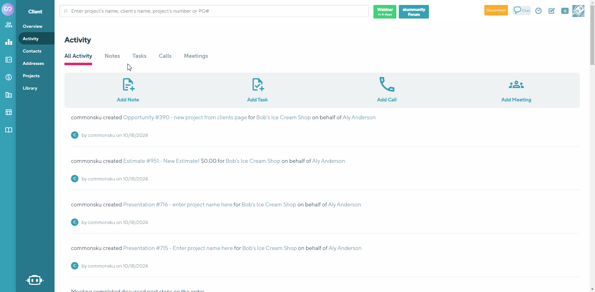 Add note on the activity tab