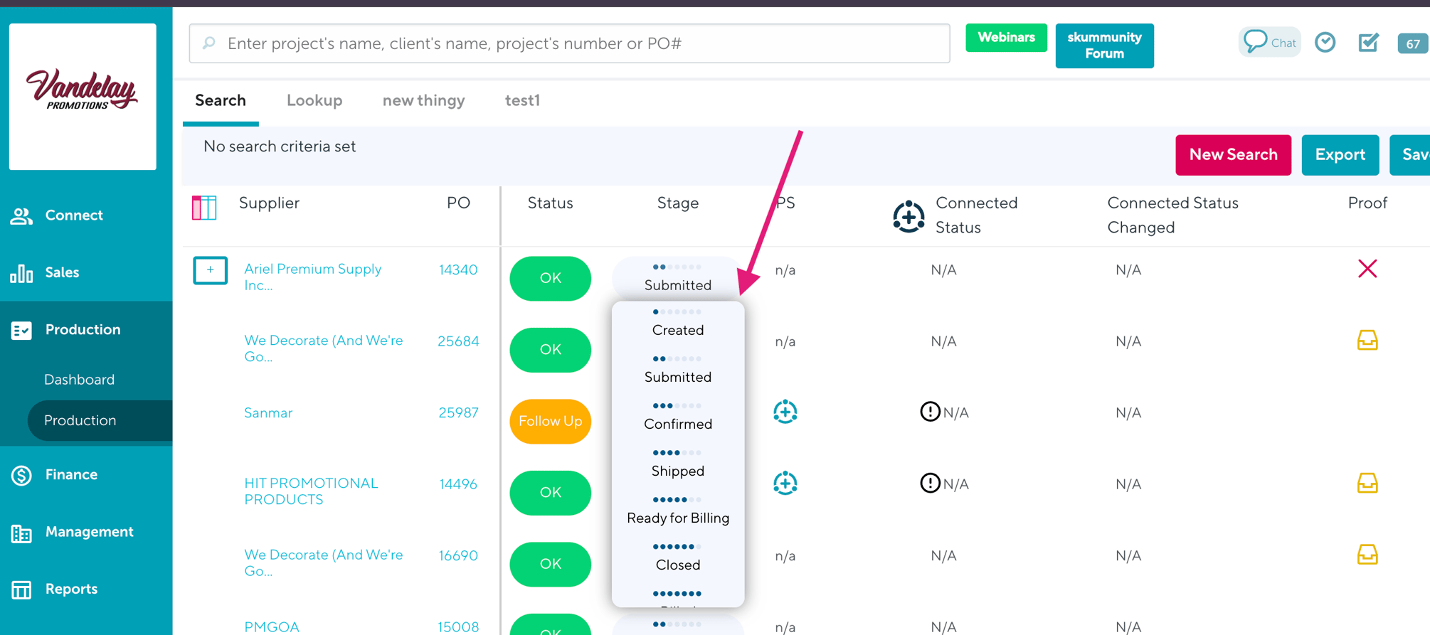 Process Status Updates Production Report: Connected Status & Real-Time PromoStandards Updates