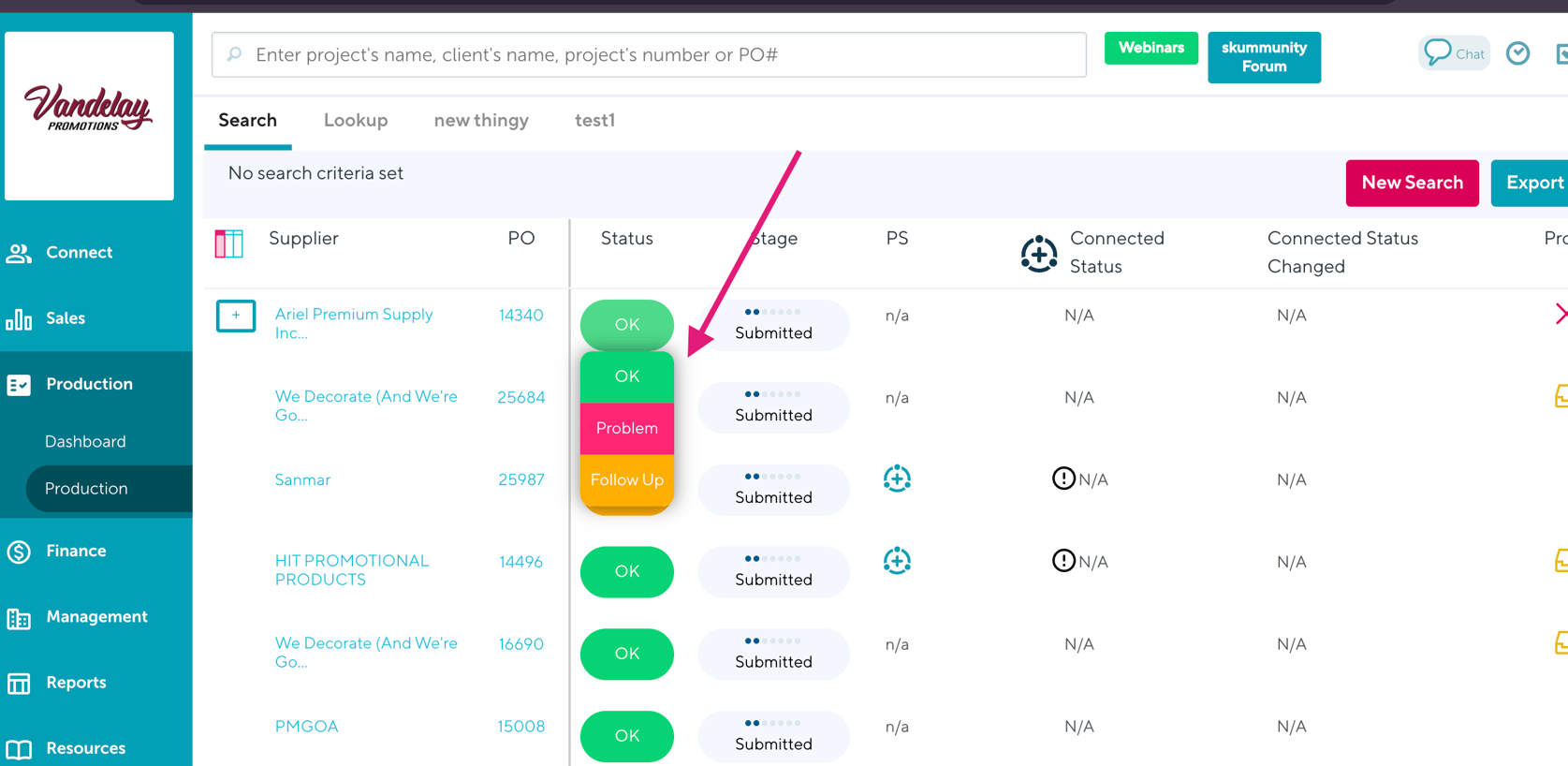 Production Report: Connected Status & Real-Time PromoStandards Updates
