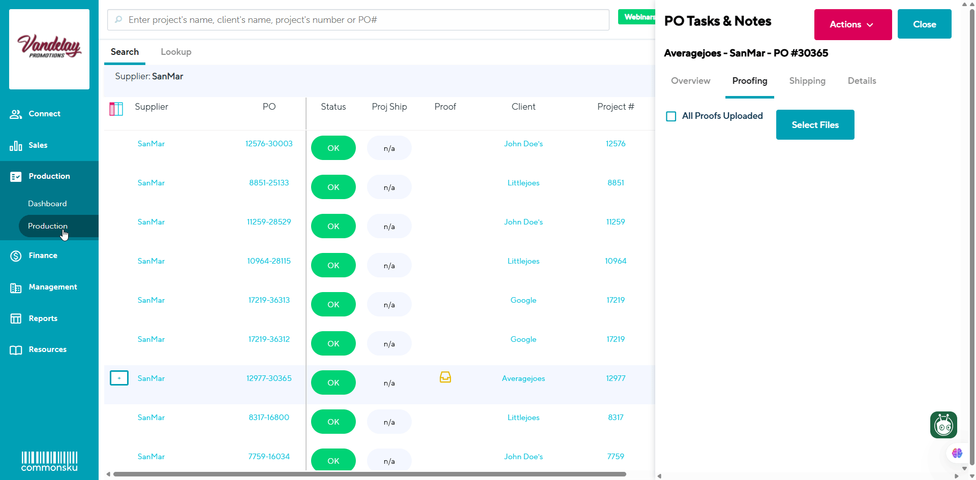 Proofing from the production report