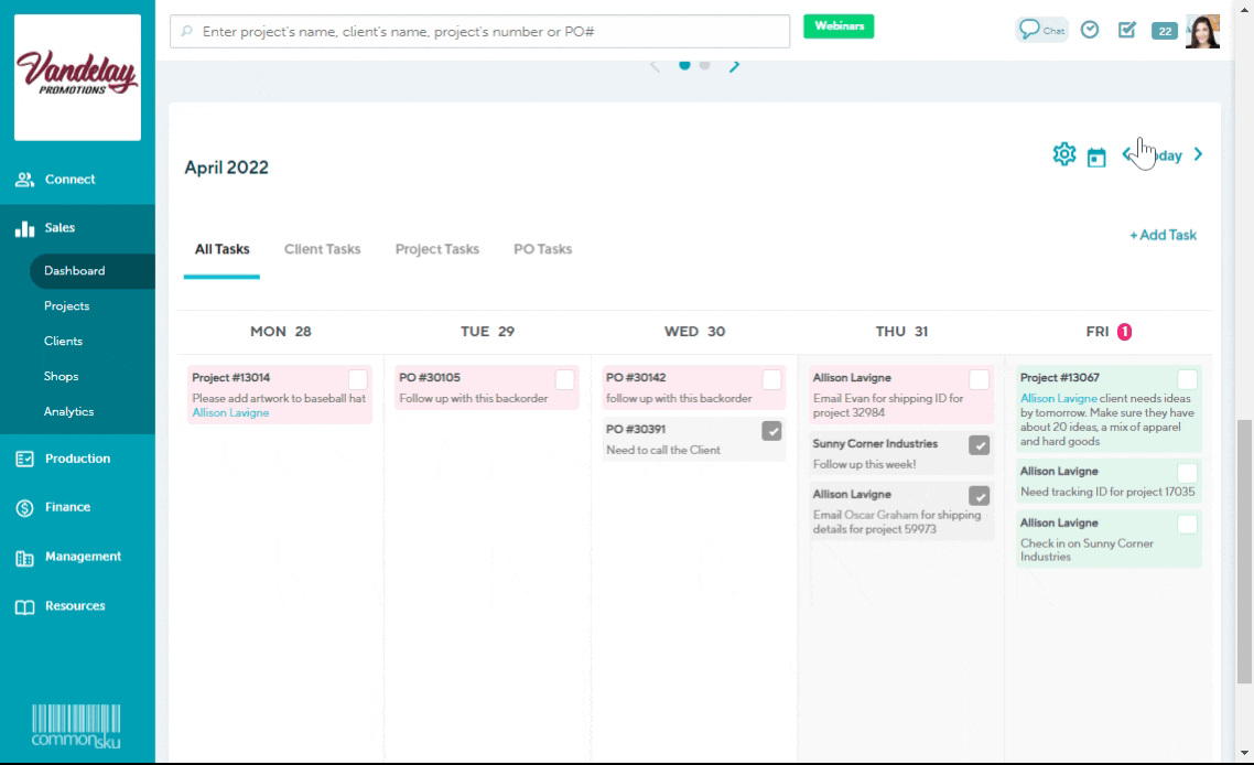 past and upcoming task