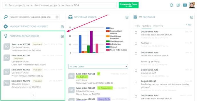 Potential Repeat Orders tile