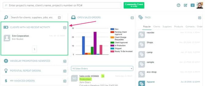 clients with no recent activity tile