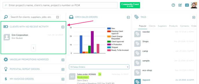 clients with no recent activity tile