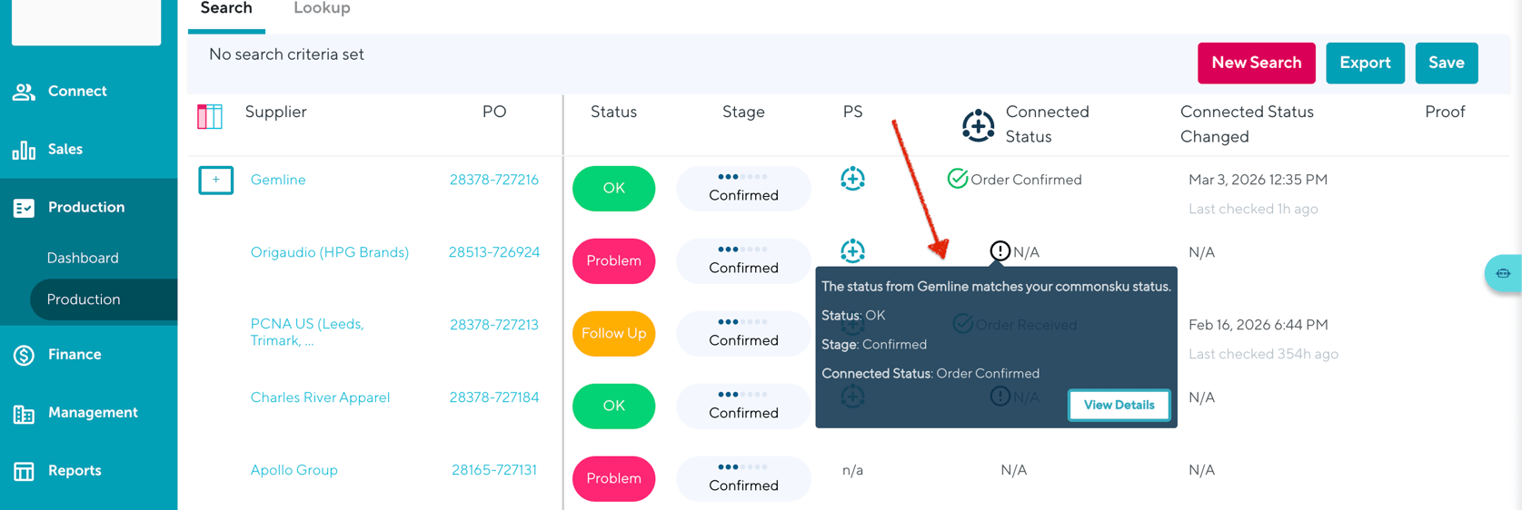 Production Report: Connected Status & Real-Time PromoStandards Updates